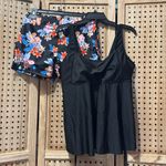 #61 Rivelino Tankini Plus Size Flowy Swimdress Tummy Control 2 Piece with Shorts Black Photo 3