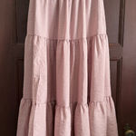 YAKE | Pink/purple Tiered Crinkle Satin Maxi Skirt with 2 Front Slits | Small Pink Photo 0
