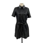 Nanushka Roberta Black Faux Leather Mini Shirt Dress Western Size Medium Photo 2