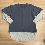 We The Free  People Skater Boy Twofer Pullover Sweatshirt Cotton Blue Size M Photo 6