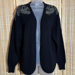 Darian Vintage 1990s Black Open Front Cardigan Sweater Silver Beading Medium Photo 0