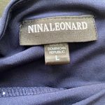 Nina Leonard  Women’s Ity Navy Blue White Stripe‎ Cold Shoulder Dress Size L Photo 8