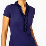 Lilly Pulitzer Ruffle Polo Top Navy Blue Casual Coastal Clean Girl Cotton Photo 0