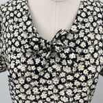 Vintage 90s Ditsy Floral Maxi Dress Tie Neck Short Sleeve Black Ivory Womens S P Size undefined Photo 3