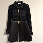 Alexis  Keira black Lace mini dress eyelet gold zipper size M satin Photo 1