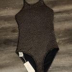 Milly  Black and Gold Jackie Textured Waves Halter One Piece Size P Photo 0