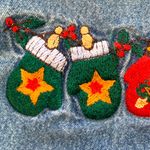 Vintage 90s Denim Chambray Christmas Shirt Embroidered Mittens Medium Holiday Blue Photo 4