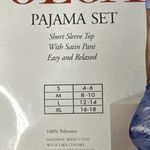 Olga Pajama Set Womens Medium Green Solid Short Sleeve Shirt Striped Satin Pants Photo 3