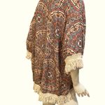 No Boundaries  Blue Peach Orange Fringe Paisley Boho Elephant Floral Jacket Photo 3