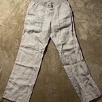 Athleta  Pants Women's Sz 10 Linen Pin Stripe Tan Cream Wide Leg Pull On Stretch Photo 0