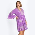 Johnny Was  Arzella Knit Easy Tiered Dress Purple Embroidered Photo 2