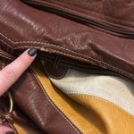 Boho Colorblock Brown Yellow White Faux Leather Pleather Shoulder Bag Purse Photo 10