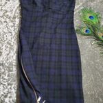 ZARA Plaid Green/Blue Side Zippers Strapless Dress Photo 1