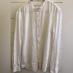 ZARA Women’s Med White Linen Blend Long Sleeve Button Front Nehru Collar Blouse Photo 2