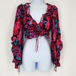 For Love & Lemons  Scarlett Floral Ruffle Crop Top Pink Multi XS Photo 1