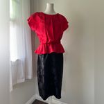 Vintage ‘80s Red & Black Peplum Waist Short Sleeve Midi Dress Photo 4