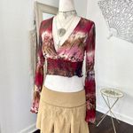 Early 2000's Red Pink Purple Tie Dye Whimsygoth Sheer Mesh Flare Sleeve Top S M Photo 5