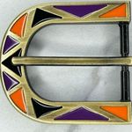 Gold Tone Enamel Orange Purple Black Inlay Simple Basic Belt Buckle Photo 0