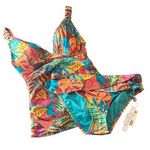 Bleu Rod Beattie  Tankini Set The Heat Is On Tropical Colorful Print Red Orange 4 Photo 0