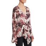 IRO  Red Black Floral Bell Sleeve V-Neck Viscose Blouse Size 44 / Large 12 Photo 4