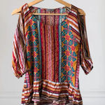 West Kei  Anthropologie Geo Printed Cold Shoulder Top Blouse Size S  Boho Photo 0