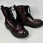 Madden Girl Womens Combat Boots Faux Leather burgundy Lace Up Zip Size 6M Photo 2