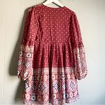 Miami Pleated Boho Tunic Tie Neck Shirt Dress Burgundy S Photo 1