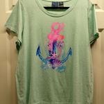 Caribbean Joe  Women Size XL Green Colorful Anchor Beach Short Sleeve Graphic Tee Photo 0