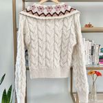 Mango  Cable Knit Button Front Cardigan with Floral Statement Peter Pan Collar Photo 5