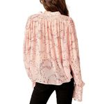 Free People  Stars Align Printed Top Blouse Women's Small Pale Pink Boho Hippie Photo 4