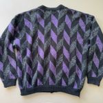 Vintage 80s JED Chevron Print Cardigan Sweater Purple Size XL Photo 2