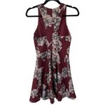 Lush Clothing Lush Burgundy Floral Skater Sleeveless Dress Flare Skirt Photo 2