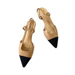 C PARAVALO Beige Black Captoe Slingback Flats Size 40 / US 10 Photo 9