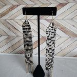 Animal Print Mesh Metal Long Earrings with Chain Fringe Gold Photo 0