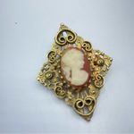 Vintage Estate Gold Tone Cameo Brooch Victorian Style Orange Photo 1