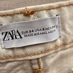 ZARA {2} Cream Tan Frayed Distressed Denim Shorts Photo 8