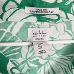 Nicole Miller Linen Top Women's Large Button Up Shirt Short Sleeve Floral Green Photo 4