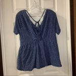 Thyme + Honey Blue Striped Short Sleeve V Back Top XL Photo 7