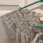 Loft  Women's Blouse Top L‎ White Black Square Dot Tie Neck Long Sleeve Career Photo 2