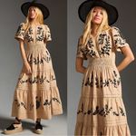 Anthropologie  • The Somerset Maxi Dress: Embroidered Edition tan black floral Photo 1