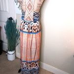 Jealous Tomato  Crocheted Halter Back Orange, White & Blue Maxi Dress Size Small Photo 5