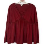 C Brand Maroon Blouse with Bell Sleeves Size Small Photo 3