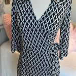 Laundry by Shelli Segal Laundry Shelly Segal Black White Wrap Dress Collared Belted Silky Womens XS Photo 4