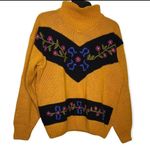 Vintage mustard yellow floral Sweater medium 80s 90s boho fall Black Photo 1