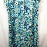 VTG Koret Large Maxi Dress Y2K Blue Tile Print Sleeveless Button Cottagecore 334 Photo 3