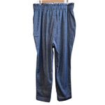 EXPRESS Chambray Front Pleated Super High Rise Ankle Tapered Pant Size Large Photo 4