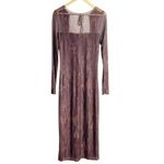 Louna Brown Burgundy Mesh Overlay Printed Long Sleeve Midi Dress Size XL Photo 4