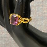 Elegant 14k Gold Plated Emerald Cut Amethyst Cocktail Ring Size 9 Purple Photo 2