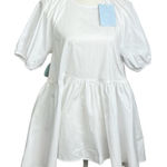 Hill House  THE FRANCESCA Top High Low Keyhole Back Short Puff Sleeve Size XS Photo 0