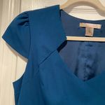Forever 21 Love 21 Size L Teal Blue Cap Sleeve V Neck Fitted Lined Sheath Dress Belt Loops Photo 5